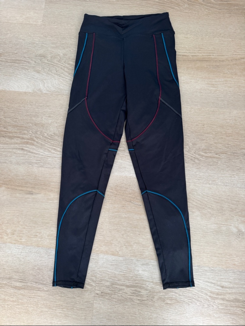 925fit Black Leggings with Blue and Burgundy Stitching